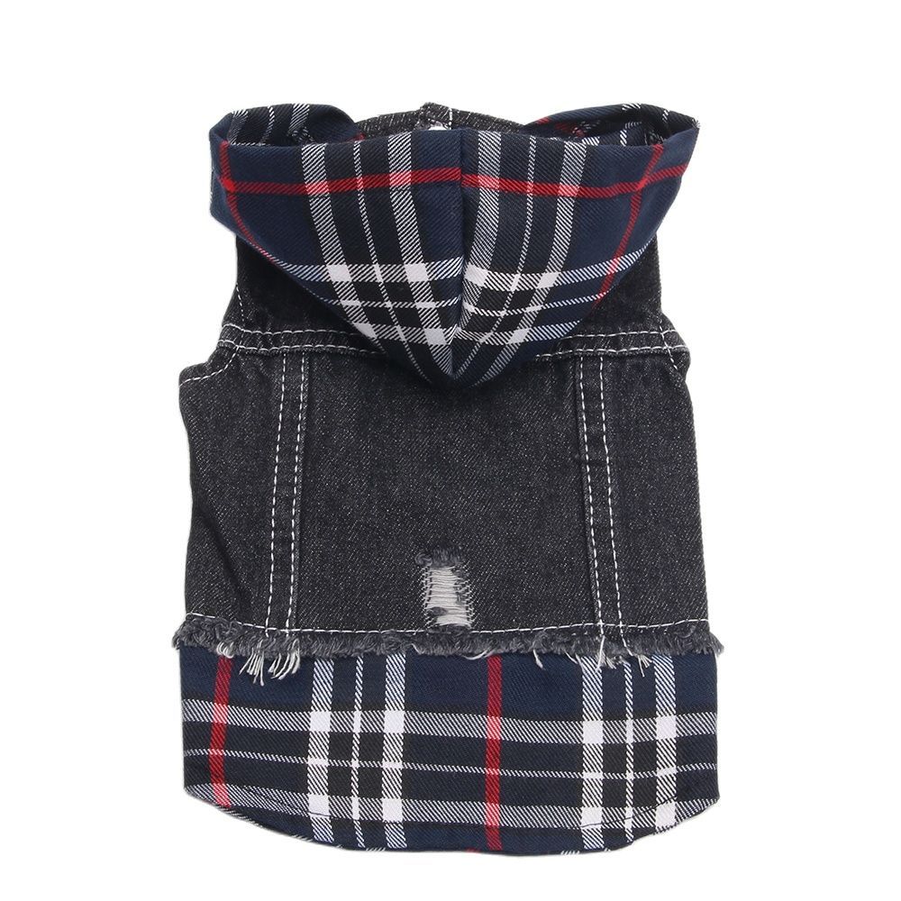 Hooded Plaid Denim Shirt