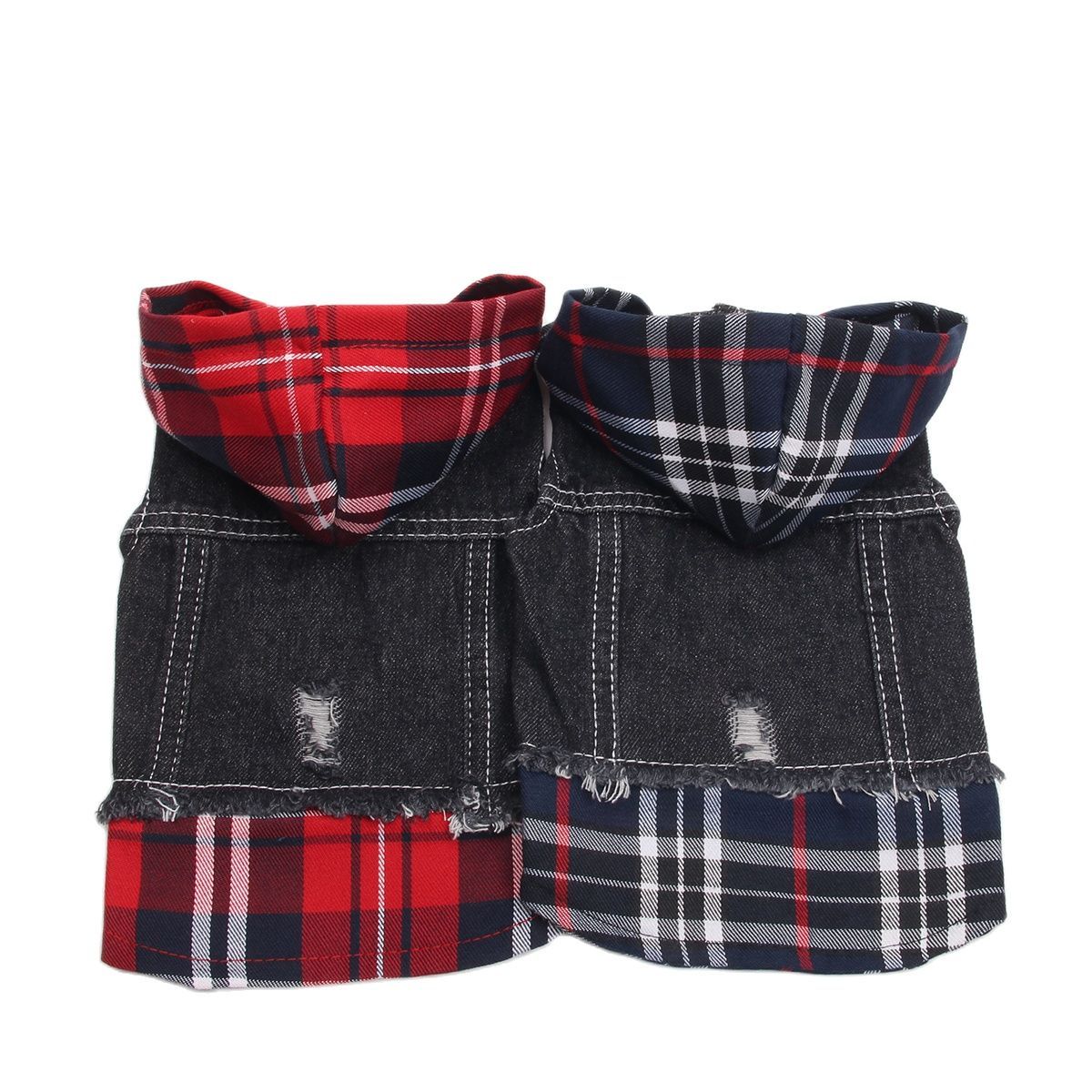 Hooded Plaid Denim Shirt