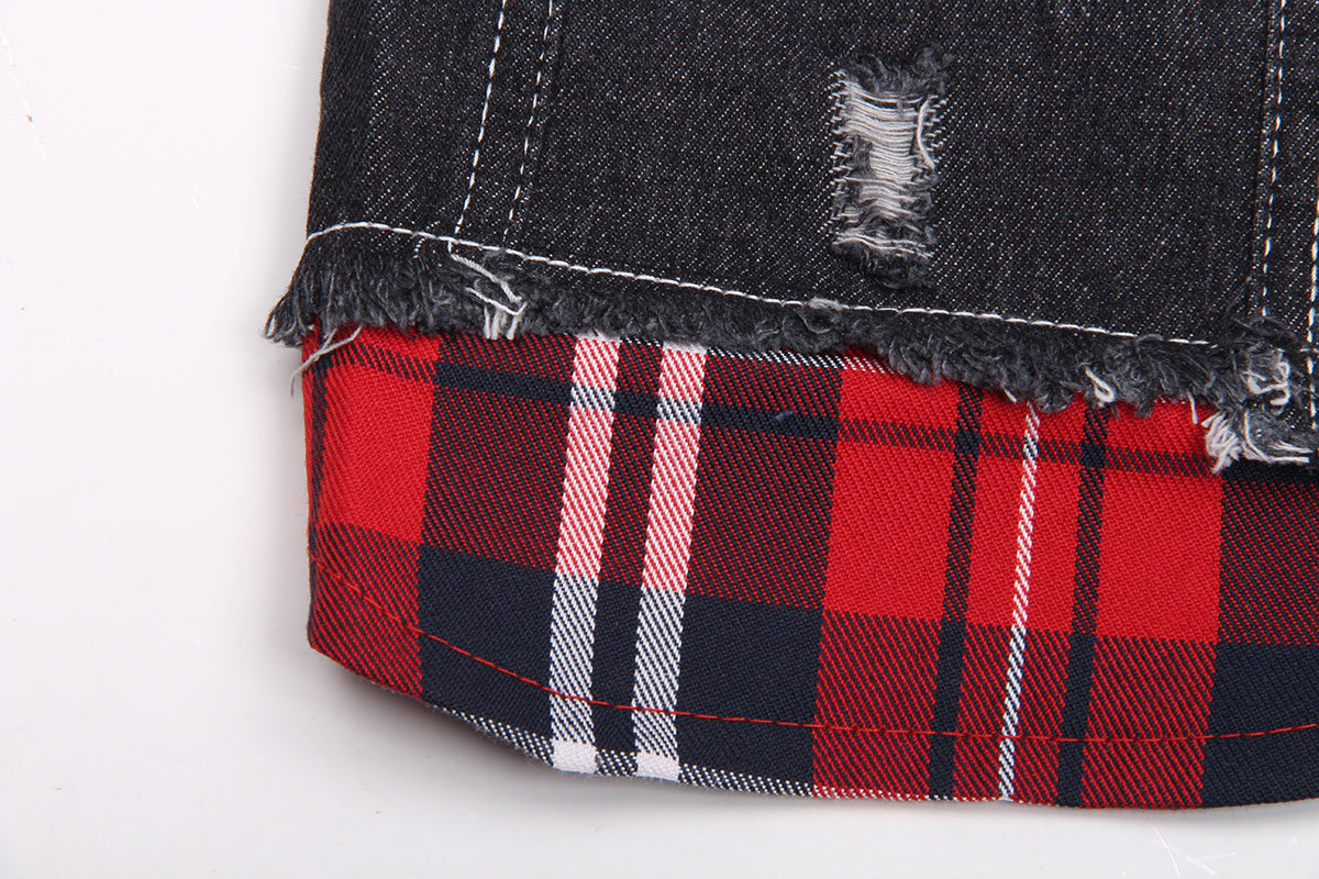 Hooded Plaid Denim Shirt