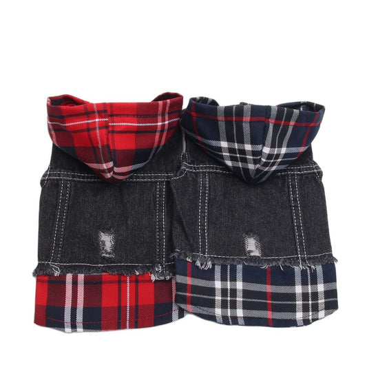Hooded Plaid Denim Shirt